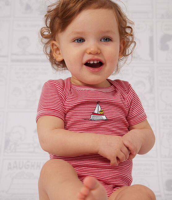 Juego de 3 bodis Petit Bateau X Snoopy de algodón de manga corta para bebé variante 1