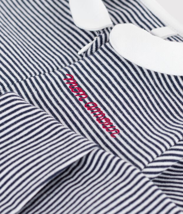 Pijama de algod&oacute;n con estampado de rayas para beb&eacute; azul/blanco