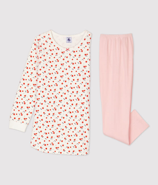 Camisón con estampado de flores de niña de algodón blanco MARSHMALLOW/blanco MULTICO