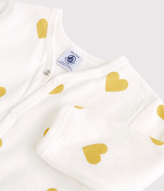 Pelele de bebé con corazones amarillos de algodón orgánico blanco MARSHMALLOW/amarillo OCRE