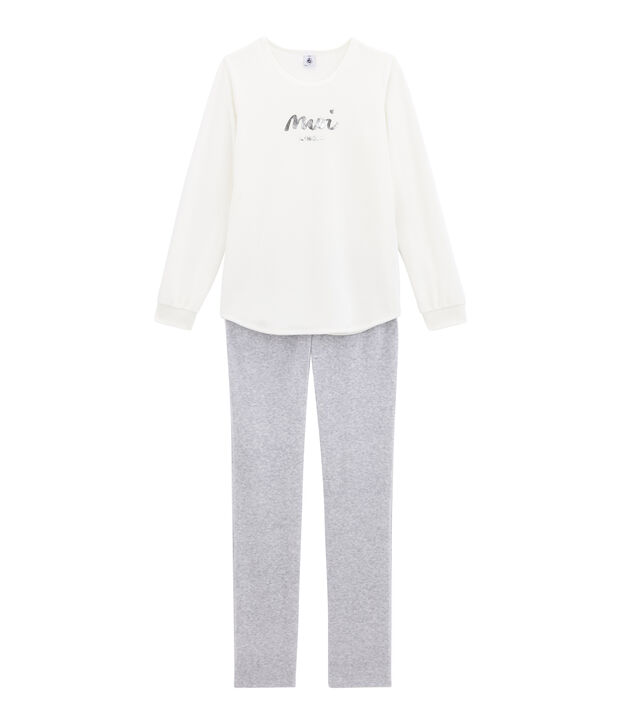 Pijama para ni&ntilde;a blanco/gris