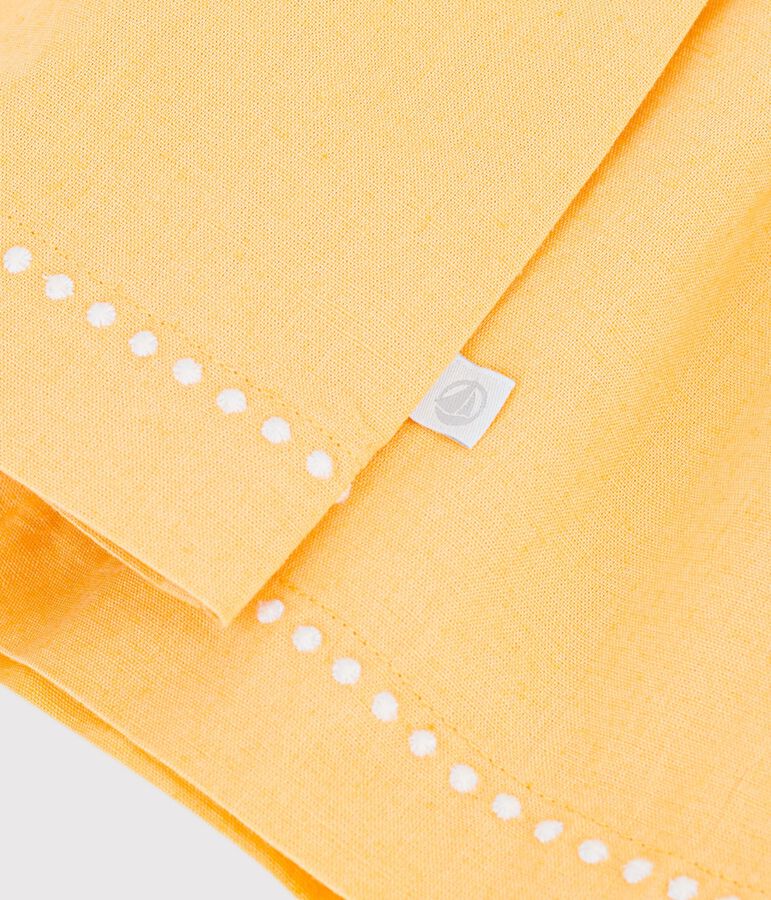 Vestido liso de algod&oacute;n/lino de manga corta para beb&eacute; amarillo