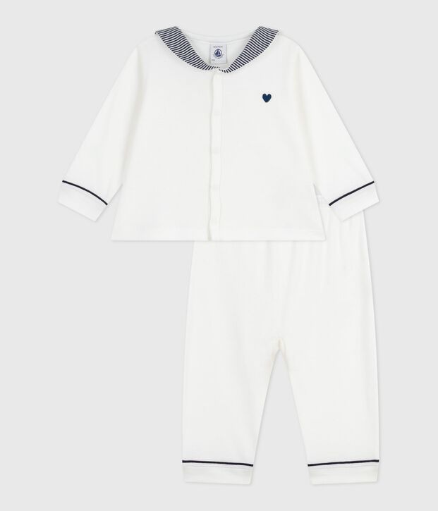 Pijama de 2 piezas con cuello marinero para beb&eacute; blanco