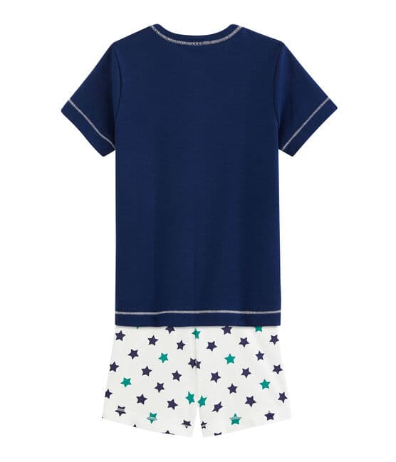 Pijama corto de lino/algodón para niño azul MEDIEVAL/blanco MULTICO
