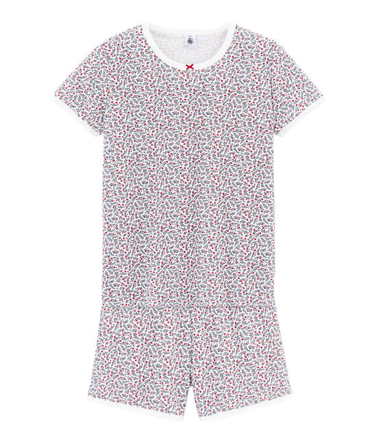 Pijama corto de punto para chica blanco MARSHMALLOW/blanco MULTICO