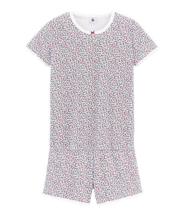Pijama corto de punto para chica blanco/multicolor