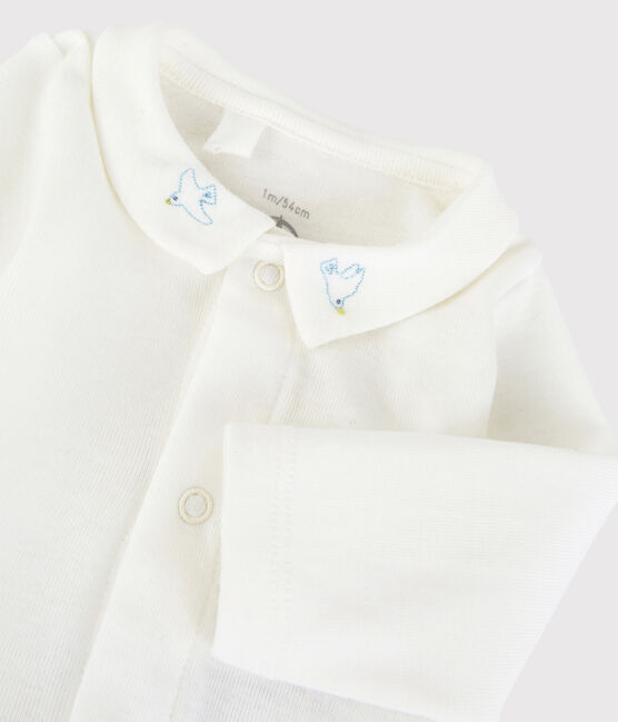 Body con cuello bordado de bebé de algodón biológico blanco MARSHMALLOW