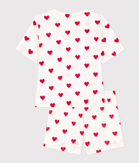 Pijama corto de algodón con corazón para mujer blanco MARSHMALLOW/rojo TERKUIT
