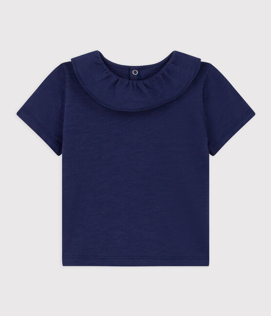 Blusa de punto flameado de manga corta para bebé azul CHALOUPE