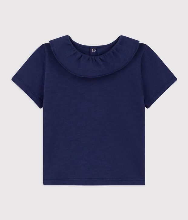 Blusa de punto flameado de manga corta para beb&eacute; azul