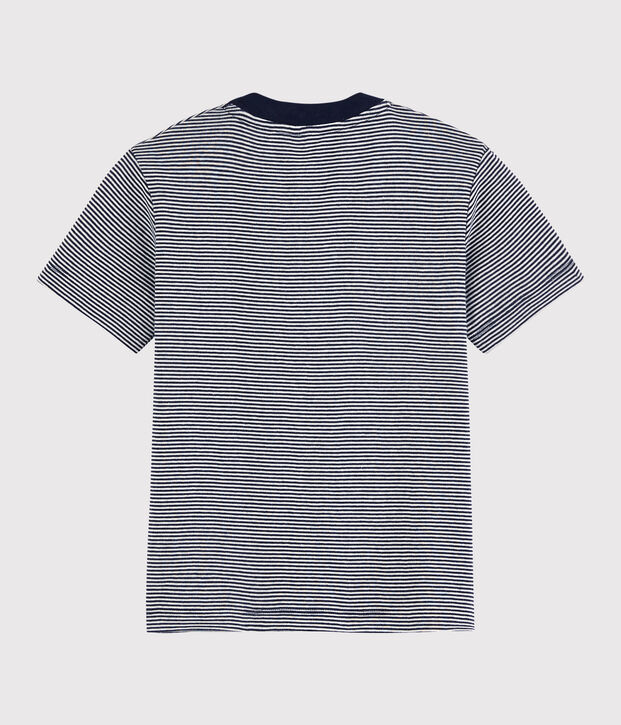 Camiseta de manga corta de algod&oacute;n de ni&ntilde;o azul/blanco