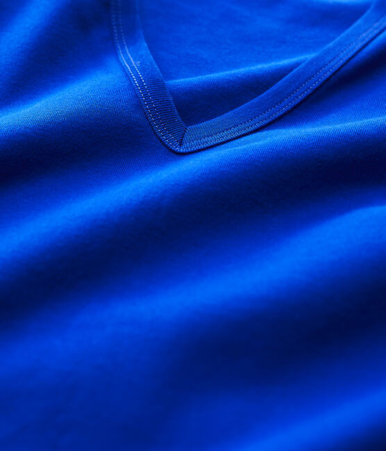 Camiseta de cuello de pico emblemática de algodón de mujer azul SURF
