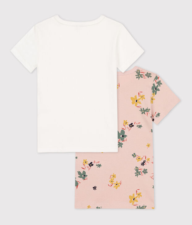 Juego de 2 camisetas de manga corta con flores de algod&oacute;n de ni&ntilde;a multicolor