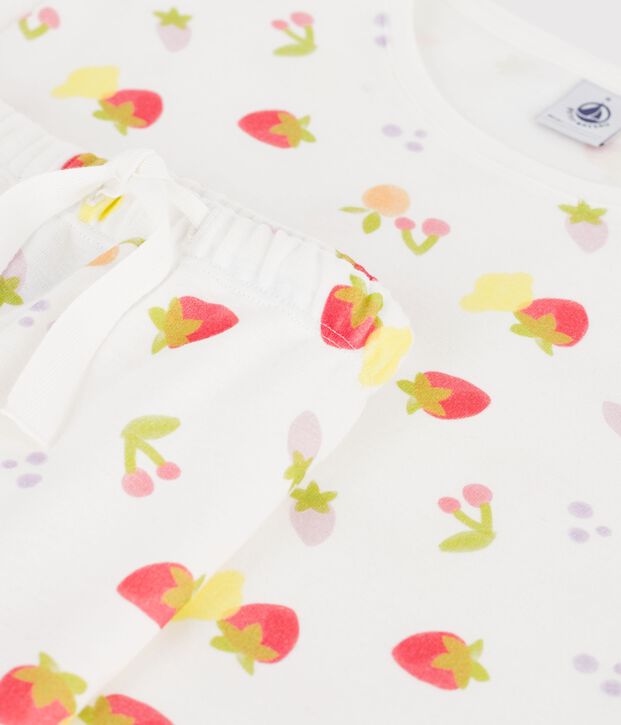 Pijama de manga corta para mujer en algod&oacute;n con estampado de frutas blanco/multicolor