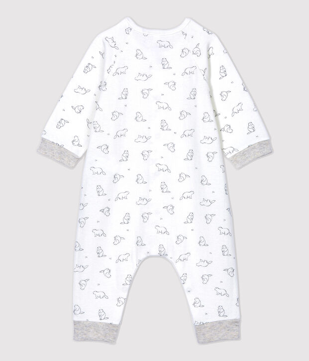 Mono largo con estampado de marmotas de beb&eacute; de algod&oacute;n org&aacute;nico blanco/gris