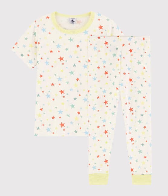 Pijama con estrellas de colores de algodón ecológico de niño blanco MARSHMALLOW/blanco MULTICO