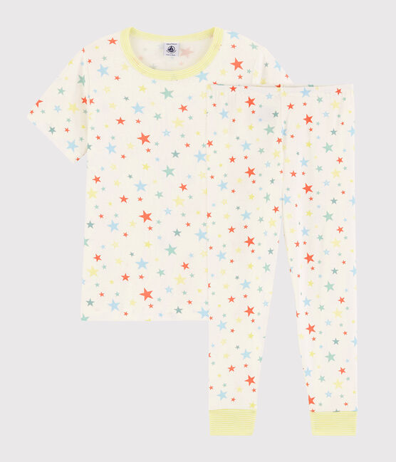 Pijama con estrellas de colores de algodón ecológico de niño blanco MARSHMALLOW/blanco MULTICO