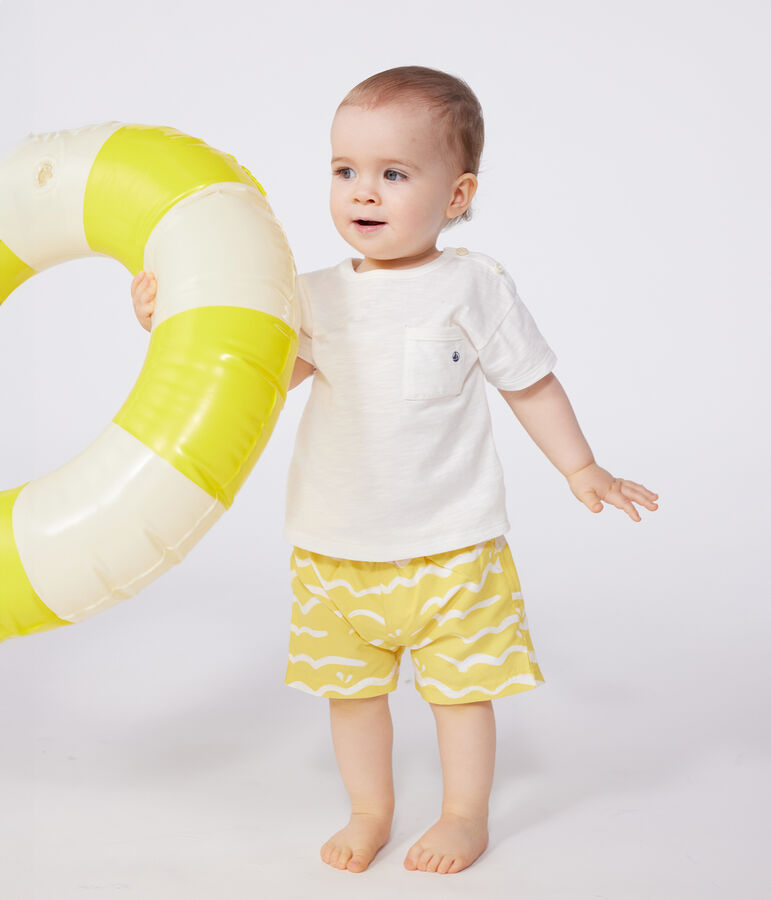 Camiseta de manga corta de punto flameado para beb&eacute; blanco