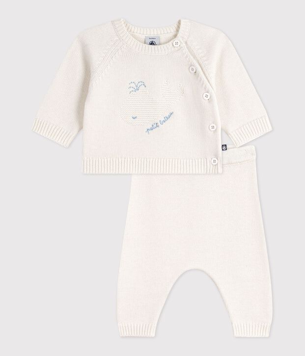 Conjunto de 2 piezas de punto tricotado de lana y algod&oacute;n con estampado de ballena para beb&eacute; blanco
