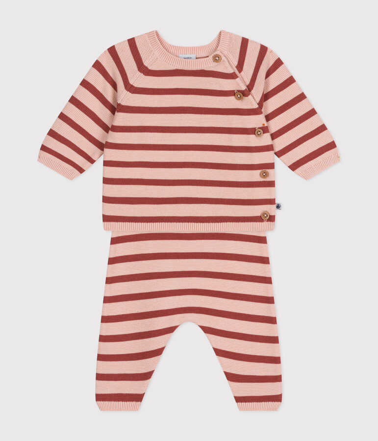 Conjunto de 2 piezas de beb&eacute; de punto tricotado de algod&oacute;n rosa/marron