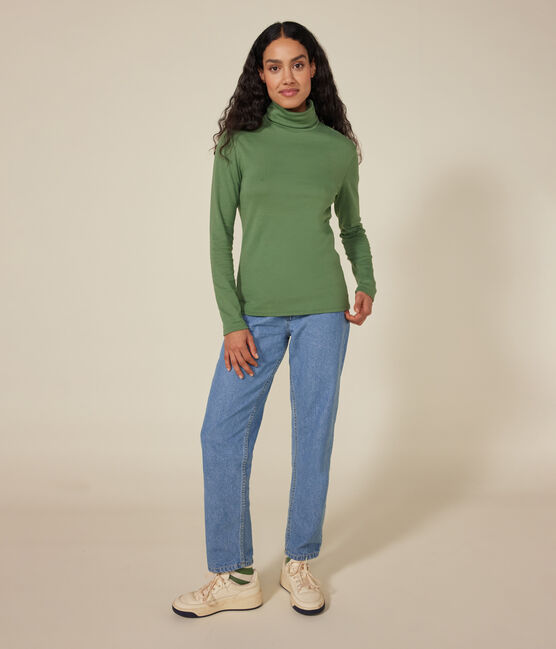 Camiseta Iconique de cuello vuelto de algodón para mujer verde PALMERAIE