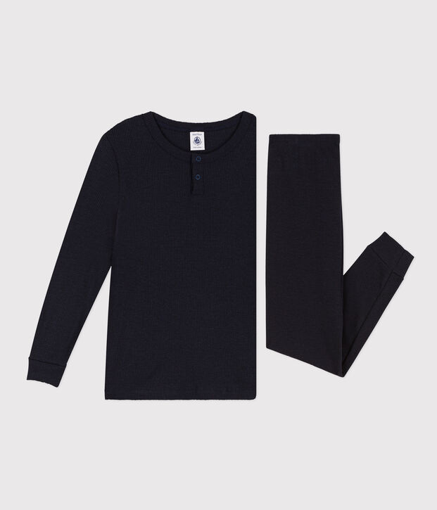 Pijama liso de algod&oacute;n y lyocell para ni&ntilde;o/ni&ntilde;a azul