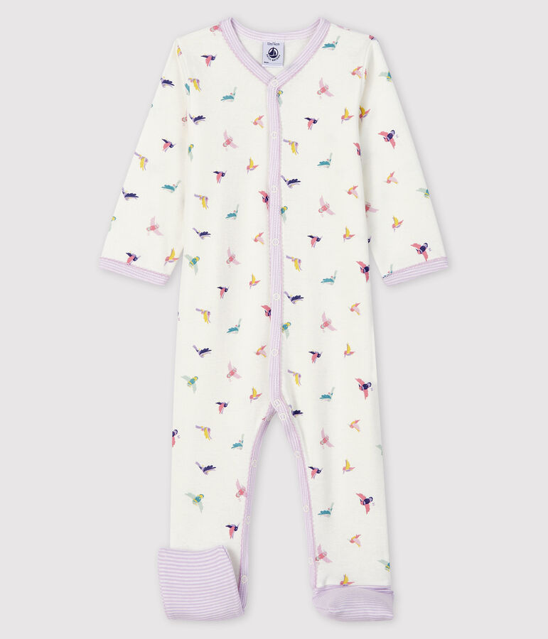 Pelele con pies desmontables de punto acanalado para beb&eacute; ni&ntilde;a blanco/multicolor