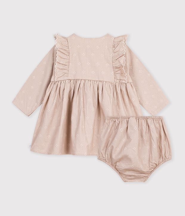 Vestido de algod&oacute;n con estampado gr&aacute;fico para beb&eacute; crudo/blanco