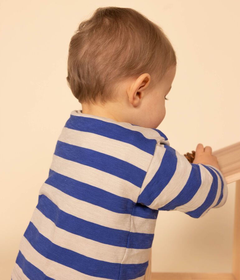 Camiseta de manga larga de jersey flameado estampado para beb&eacute; azul/gris