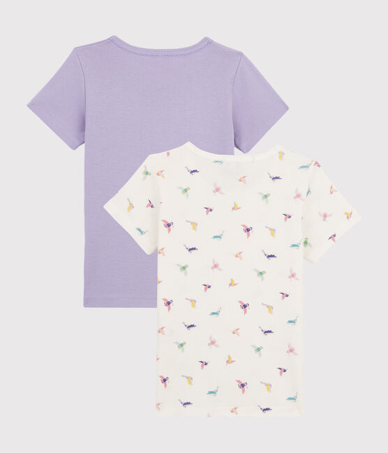 Juego de 2 camisetas de manga corta con estampado de pájaro de niña pequeña variante 1