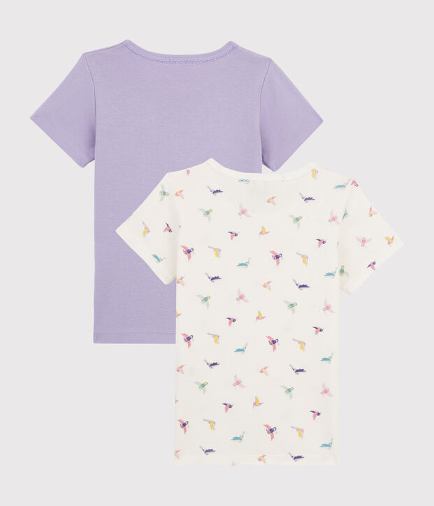 Juego de 2 camisetas de manga corta con estampado de p&aacute;jaro de ni&ntilde;a peque&ntilde;a multicolor