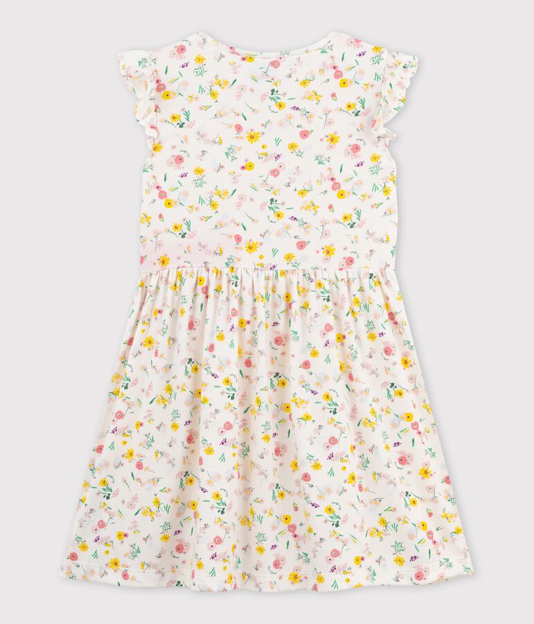 Vestido de manga corta de algod&oacute;n de ni&ntilde;a blanco/multicolor