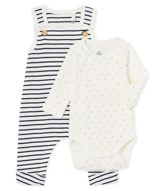 Conjunto para bebé de dos piezas de punto blanco MARSHMALLOW/azul SMOKING