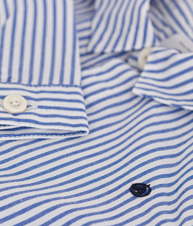 Camisa de popelina a rayas para beb&eacute; azul/blanco