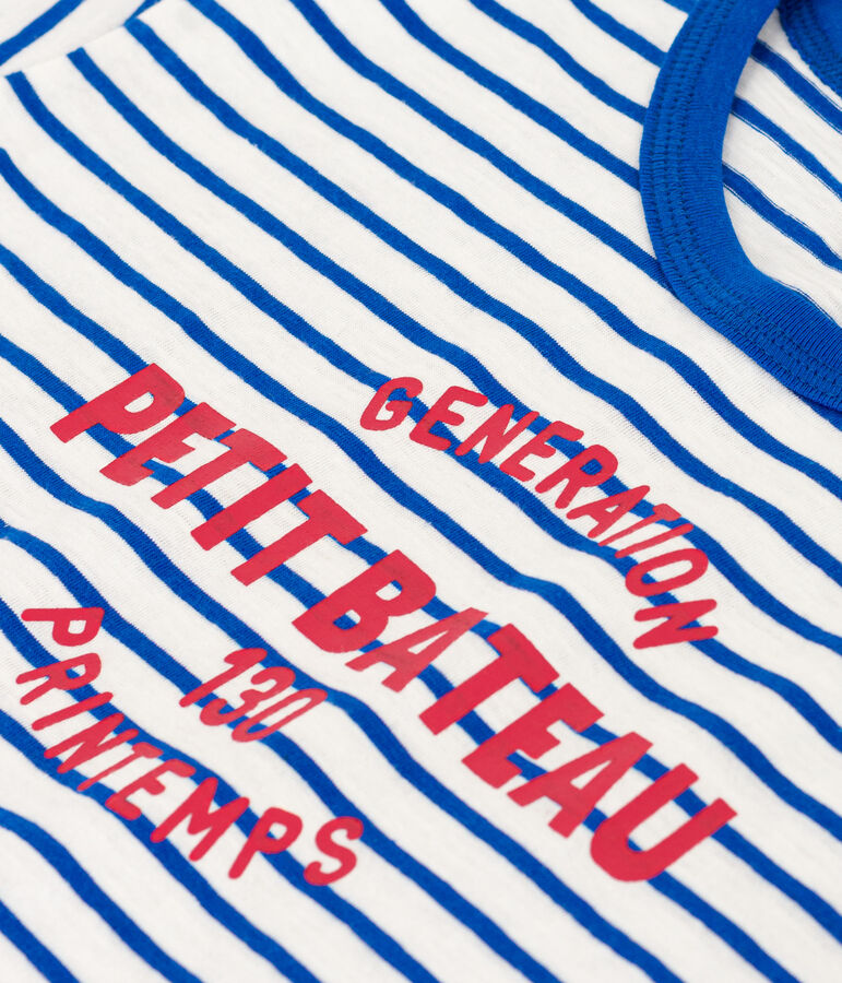 Camiseta de algod&oacute;n a rayas para ni&ntilde;o/ni&ntilde;a blanco/azul