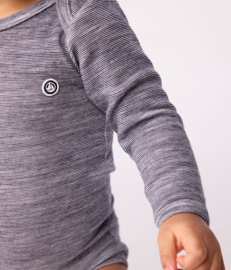 Body de lana y algod&oacute;n de manga larga para beb&eacute; azul SOIR/ MARSHMALLOW