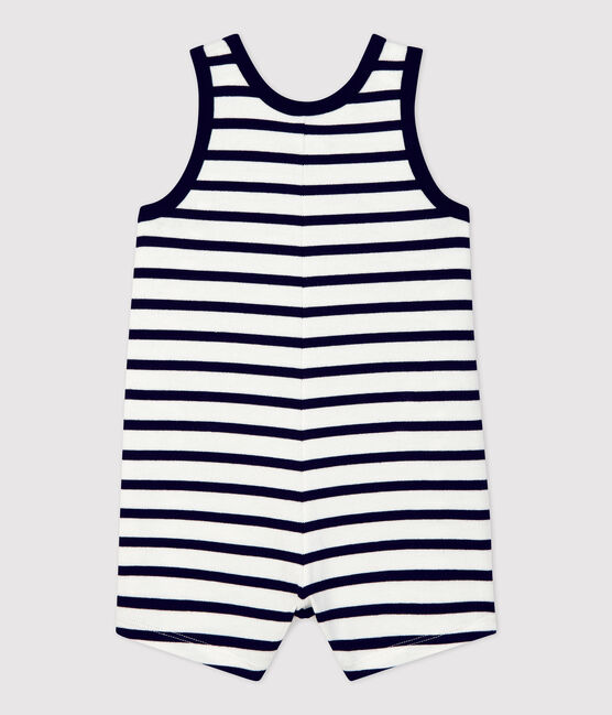 Mono corto de jersey grueso orgánico para bebé blanco MARSHMALLOW/azul SMOKING