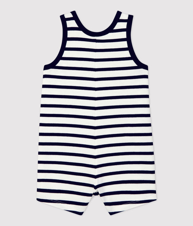 Mono corto de jersey grueso org&aacute;nico para beb&eacute; blanco/azul