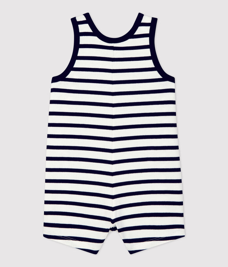 Mono corto de jersey grueso org&aacute;nico para beb&eacute; blanco/azul