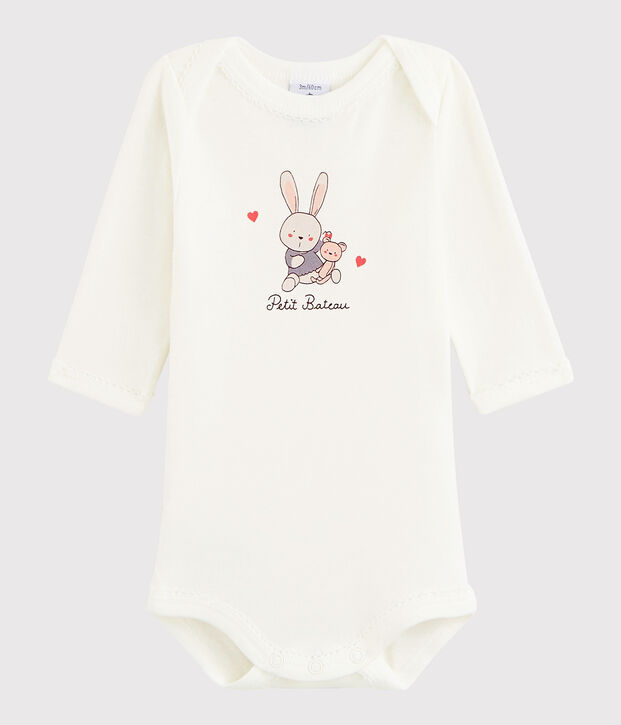 Bodi de manga larga de beb&eacute; ni&ntilde;a blanco