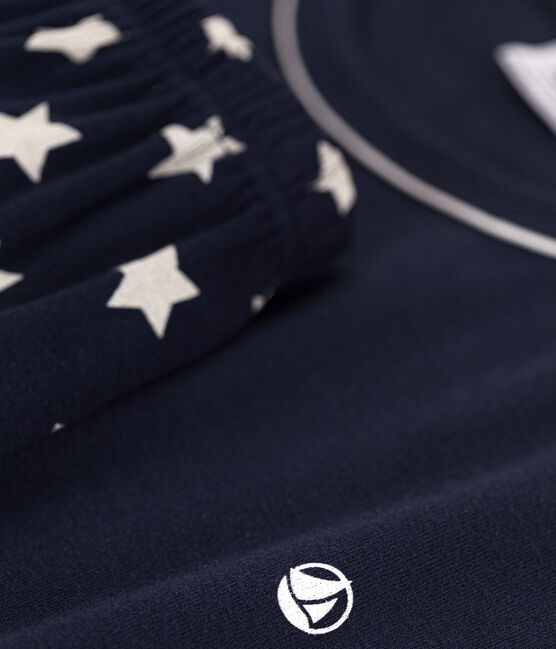 Pijama corto de algodón con estrellas para niño azul SMOKING/blanco MARSHMALLOW