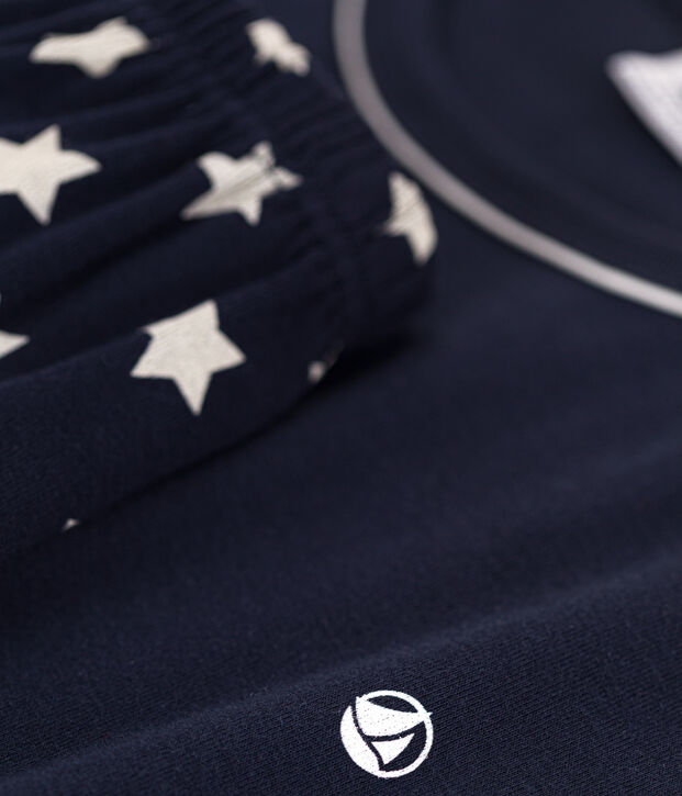 Pijama corto de algod&oacute;n con estrellas para ni&ntilde;o azul/blanco