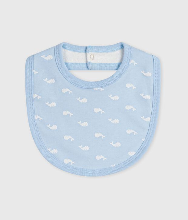 Babero de algod&oacute;n estampado para reci&eacute;n nacido azul/blanco