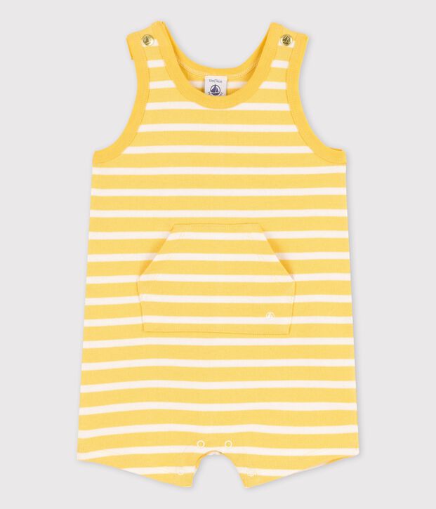 Mono corto de jersey grueso de beb&eacute; amarillo/blanco