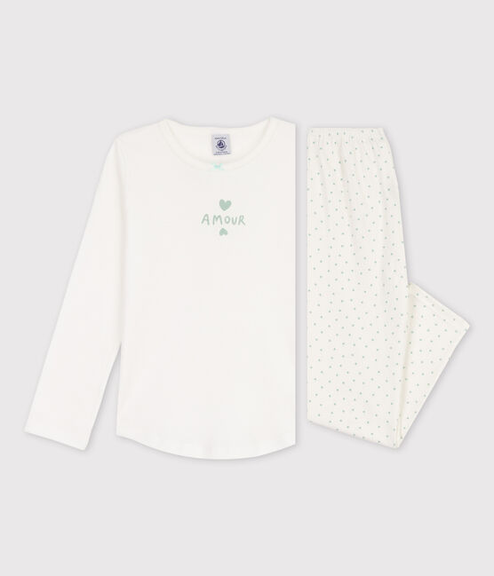 Pijamas de algodón con estampado de corazoncitos de niña blanco MARSHMALLOW/ HERBIER