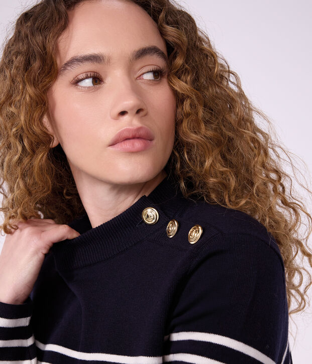 Jersey marinero de lana y algod&oacute;n a rayas para mujer azul/blanco