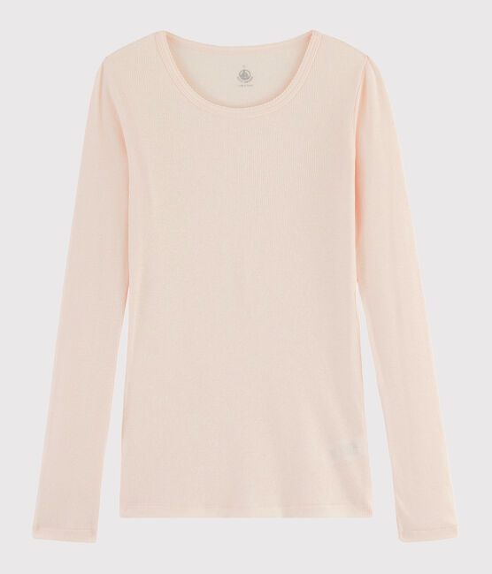Camiseta de lana y algodón para mujer rosa FLEUR