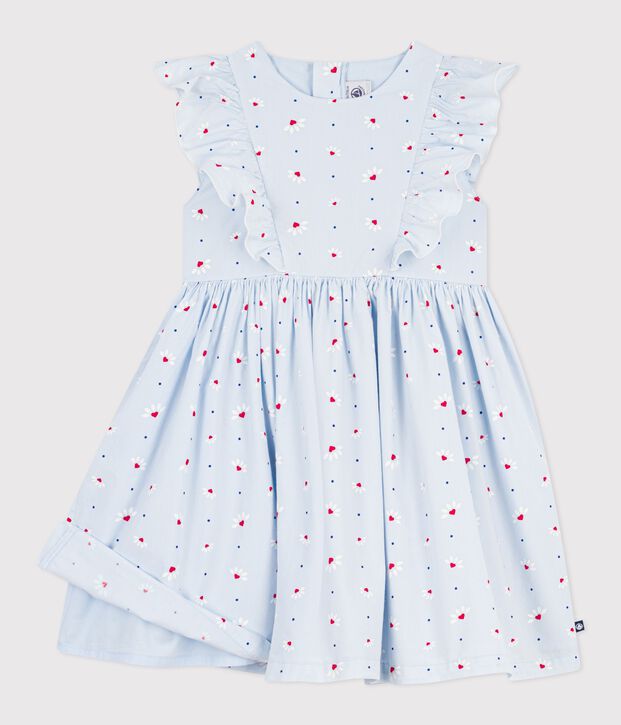 Vestido infantil de algod&oacute;n sin mangas azul/multicolor