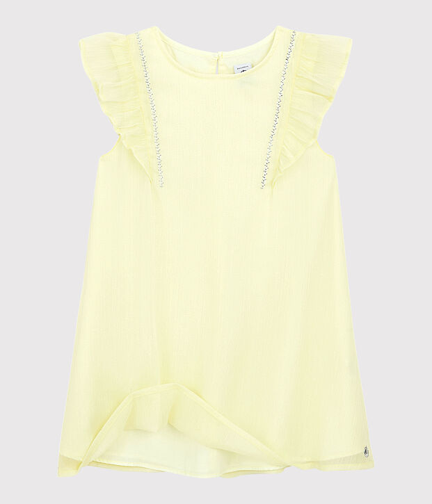 Vestido de celebraci&oacute;n de crep&eacute; de ni&ntilde;a amarillo