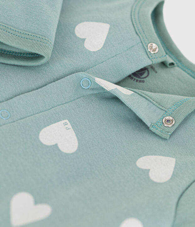 Mono largo de algod&oacute;n enguatado para beb&eacute; verde/crudo